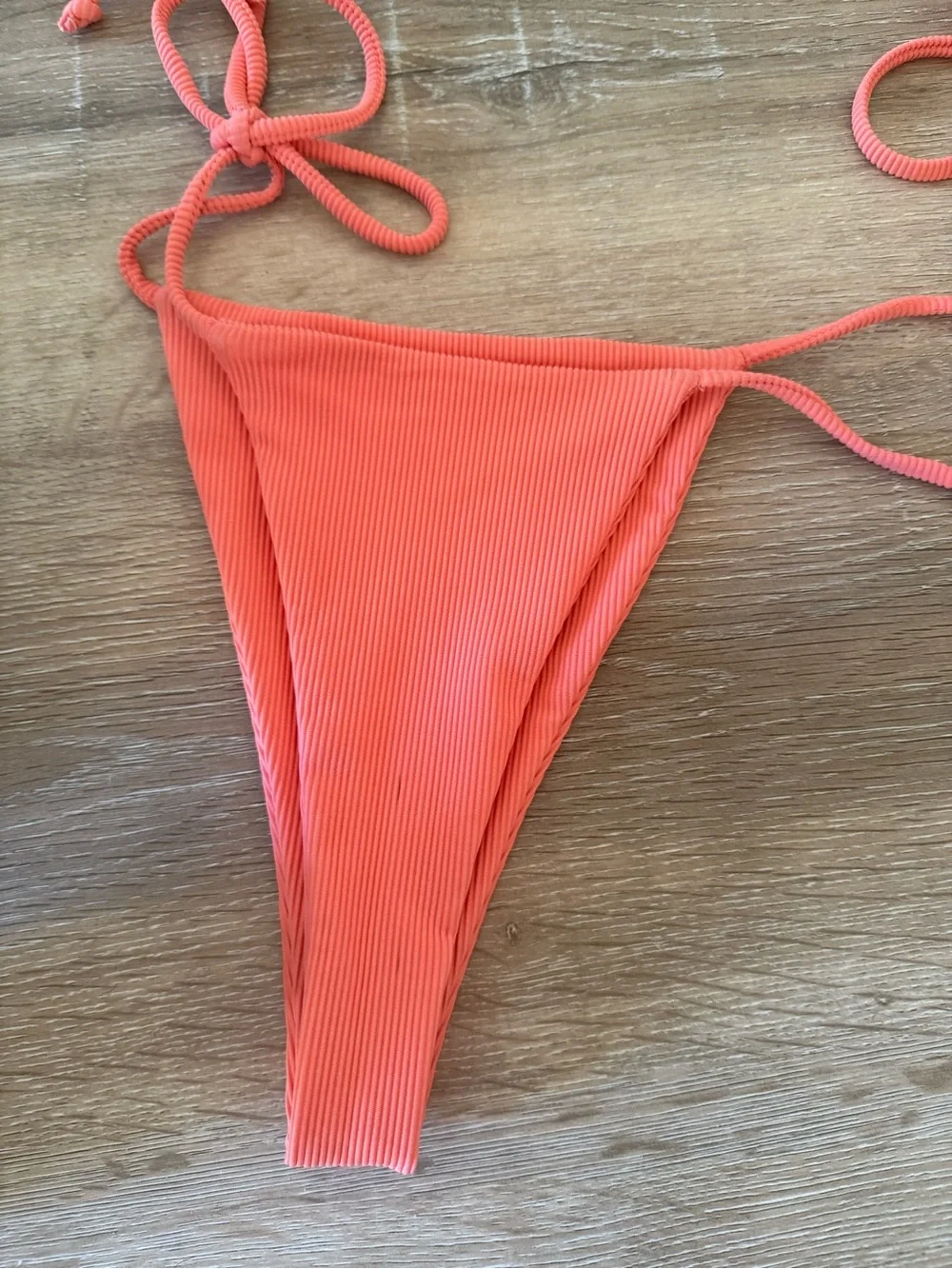 Skatie Coral Ribbed Triangle String Bikini - Picture 2 of 4